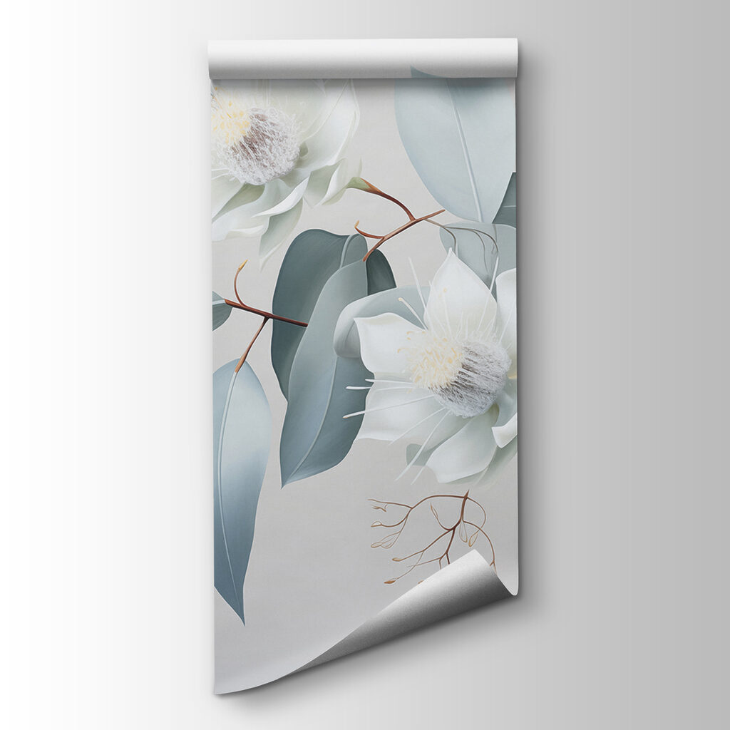 White flowers and leaves on a branch White flowers and leaves on a branch