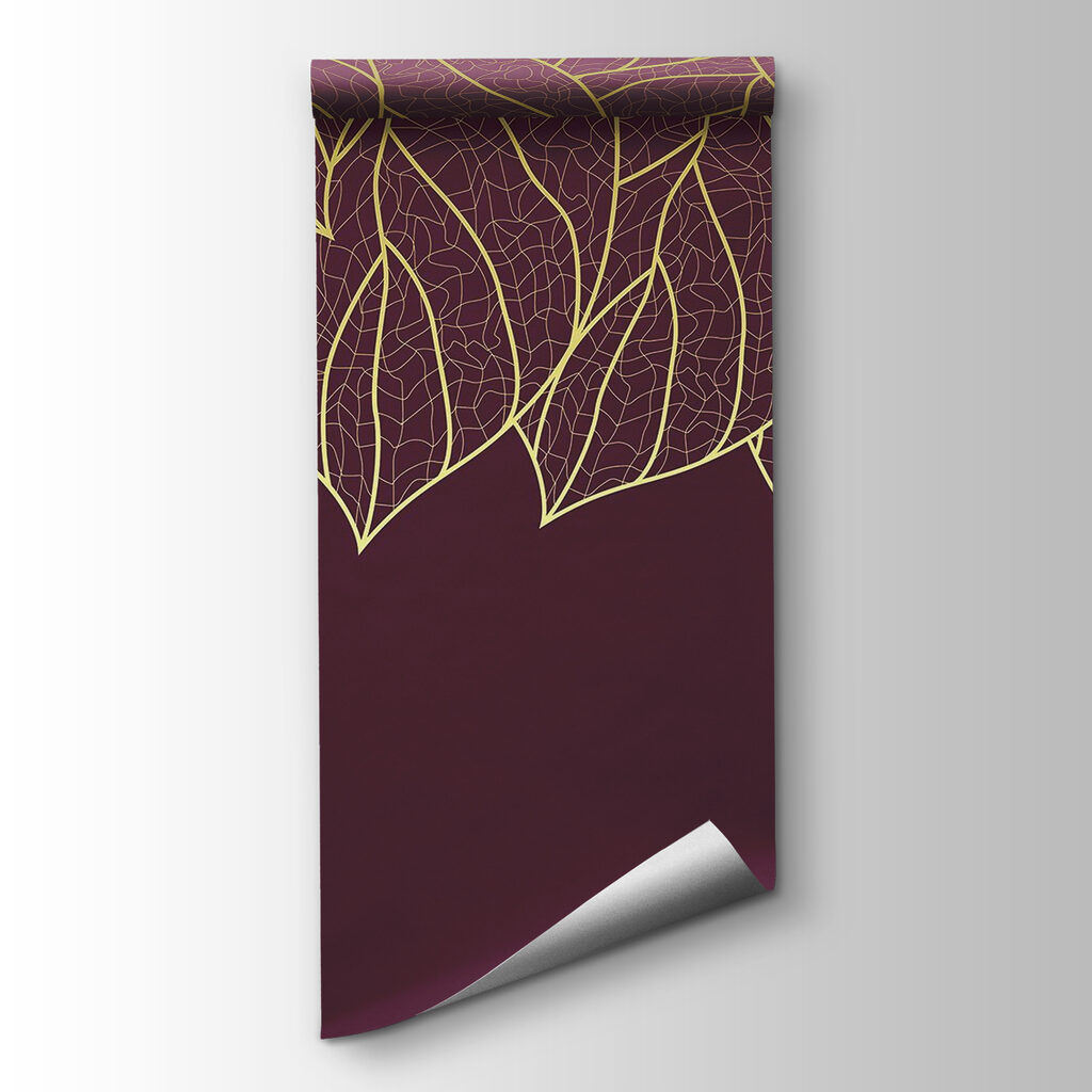 Elegant leaves on deep maroon background