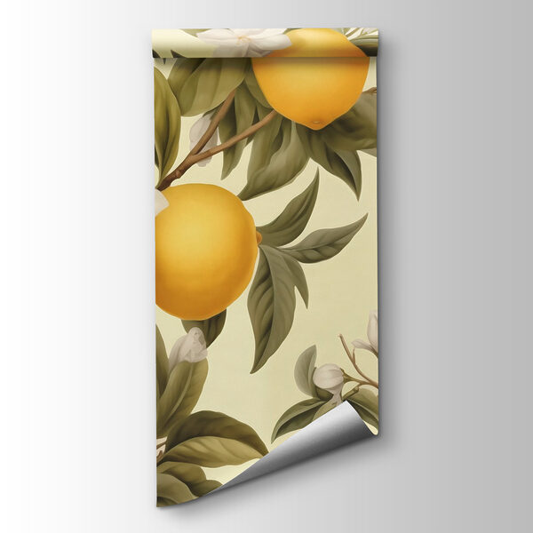 Wallpaper with lemons and flowers Wallpaper with lemons and flowers