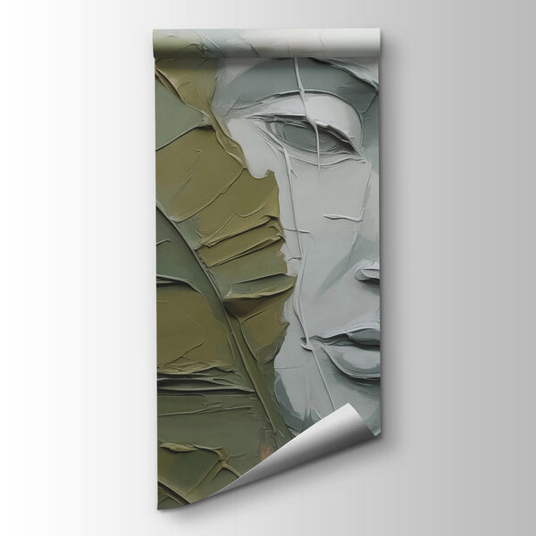 Painting of a face and a leaf Painting of a face and a leaf