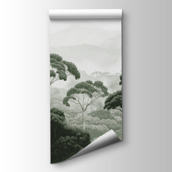 Forest with trees and mountains in the background