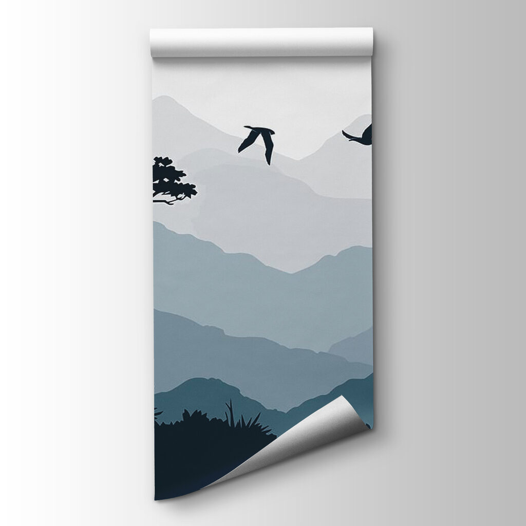 Birds flying over a mountain range
