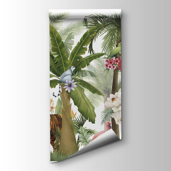 Wallpaper with animals and birds in the jungle