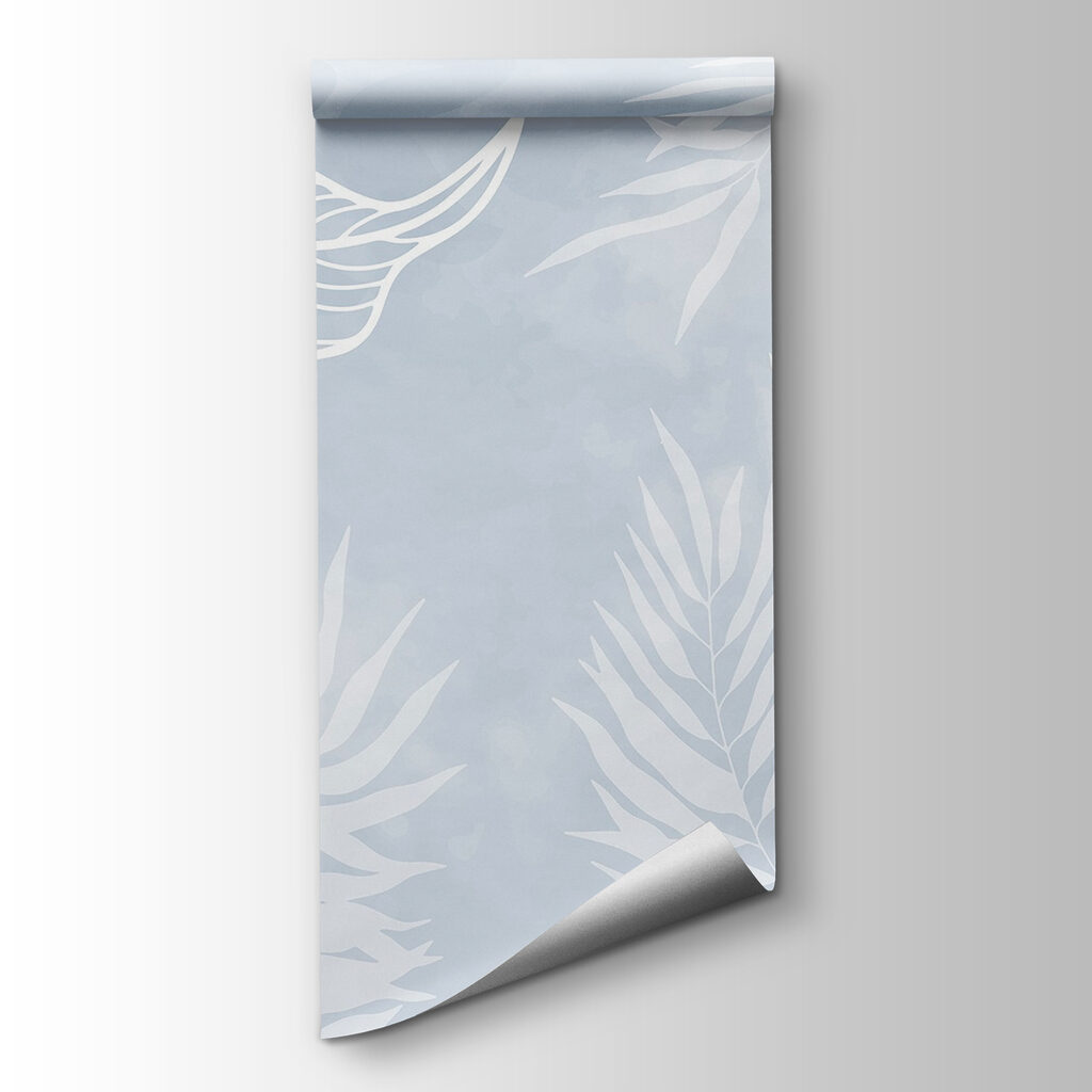 White leaves on a blue background