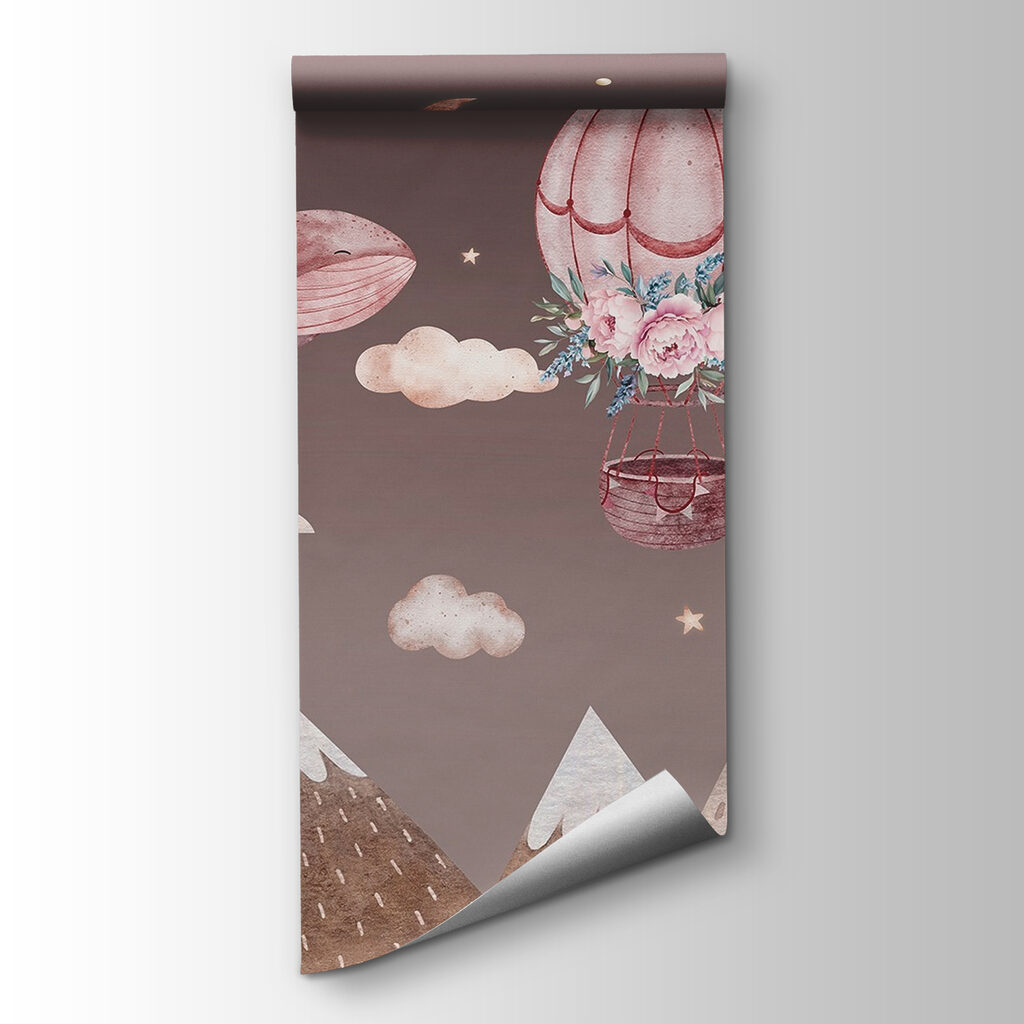 Whale and hot air balloon in the sky