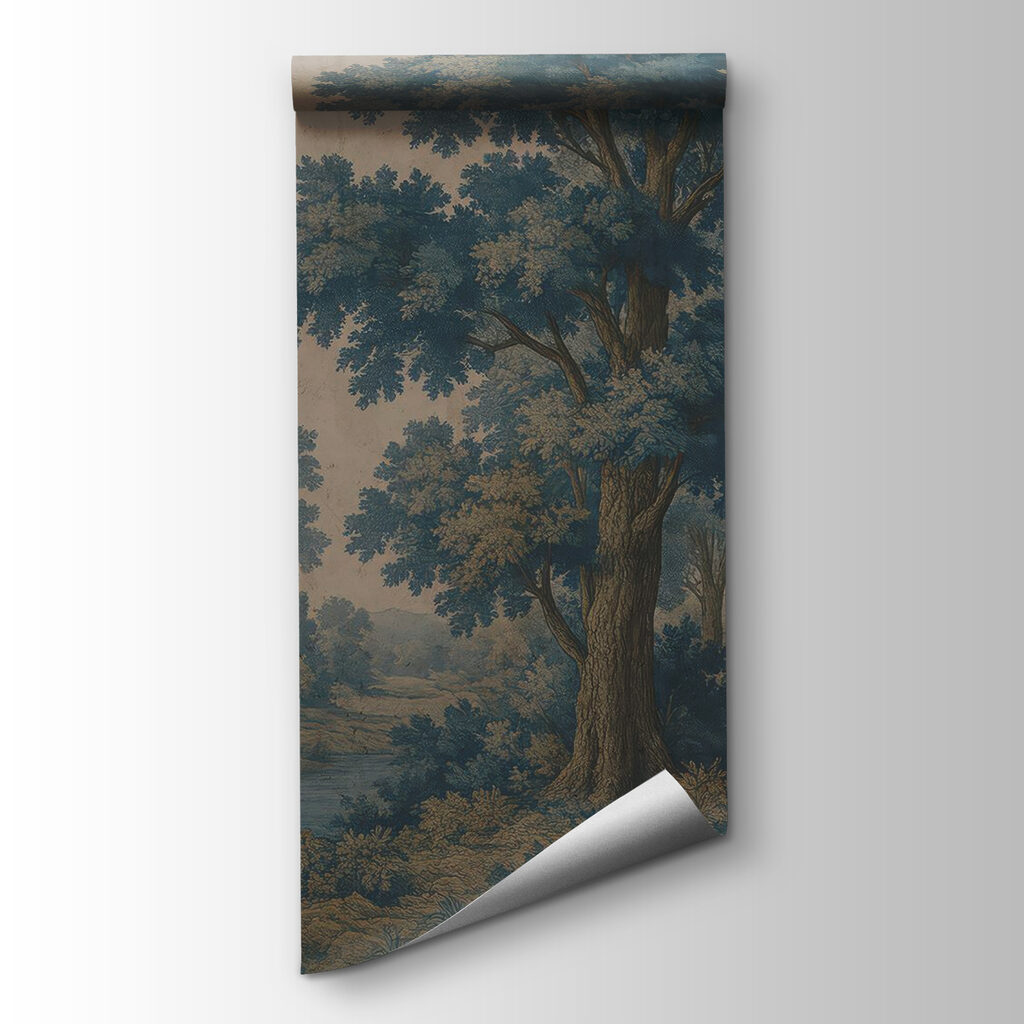 Painting of trees and a river Painting of trees and a river