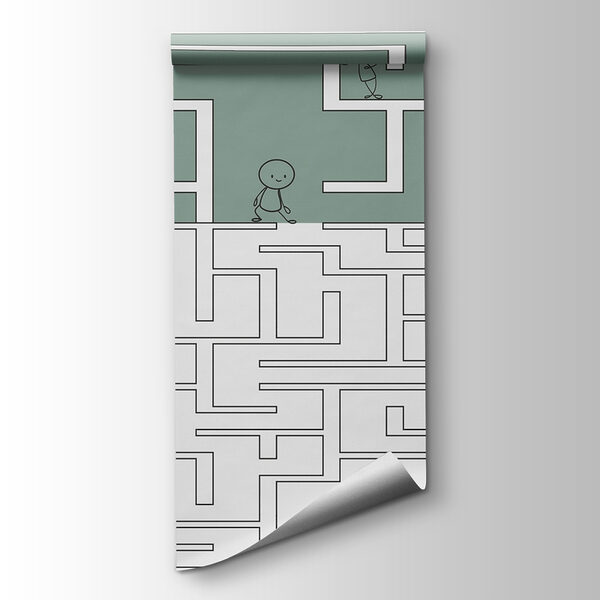 Maze game with cartoon people walking through the maze