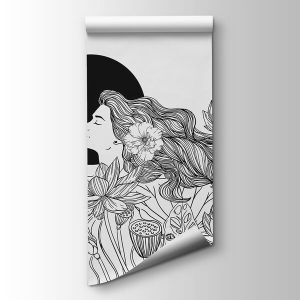 Woman with long hair and flowers