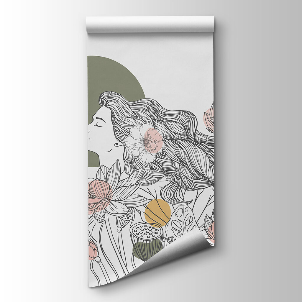 Woman with long hair and flowers