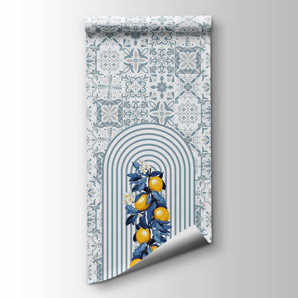 Pattern of fruit on a white and blue background Pattern of fruit on a white and blue background