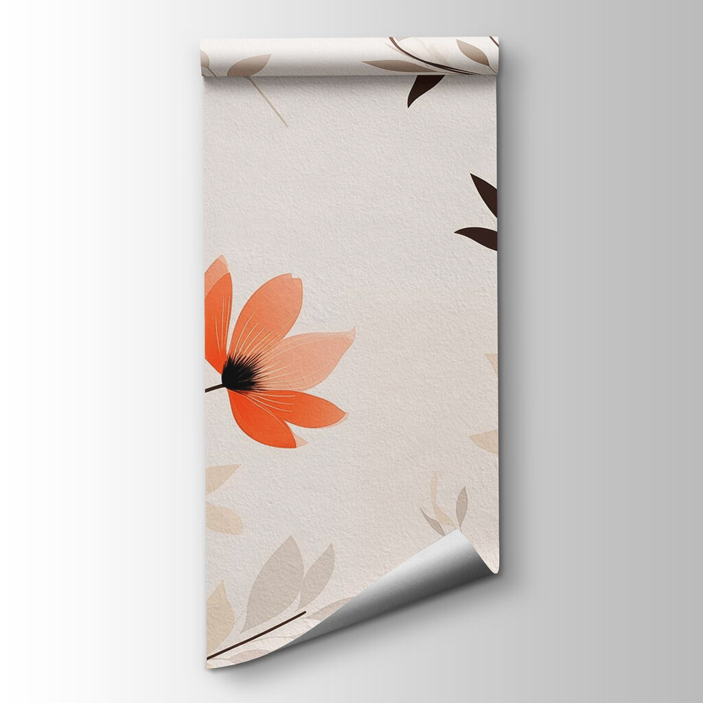 Wallpaper with flowers and leaves