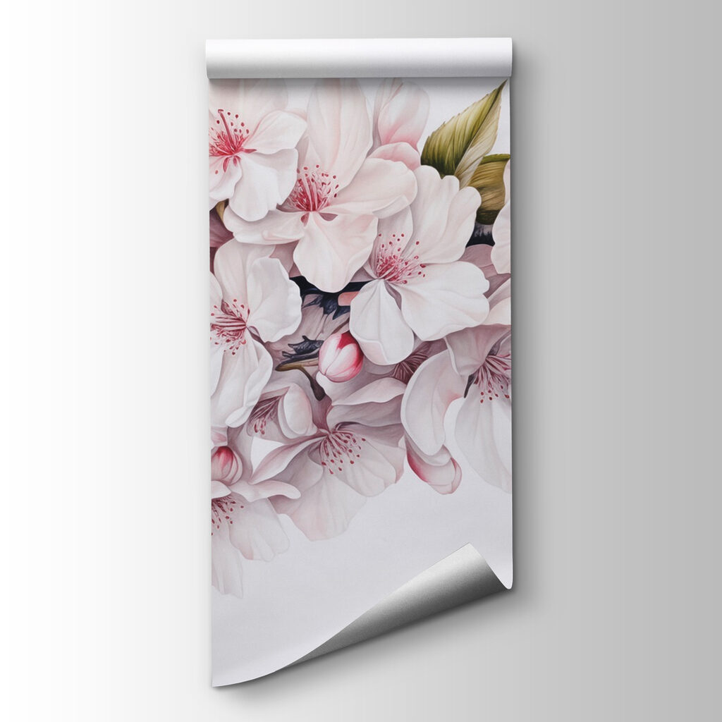 Painting of white flowers on a branch Painting of white flowers on a branch
