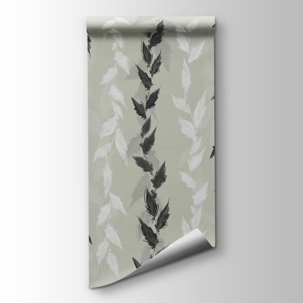 Black and white leaves on a gray background Black and white leaves on a gray background