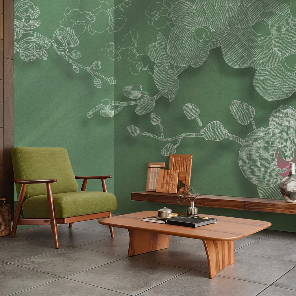 Finom orchideák zöld háttér előtt