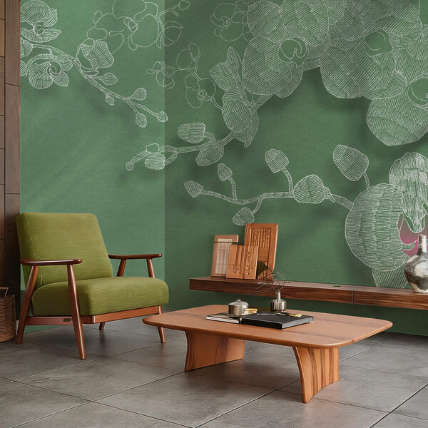 Finom orchideák zöld háttér előtt