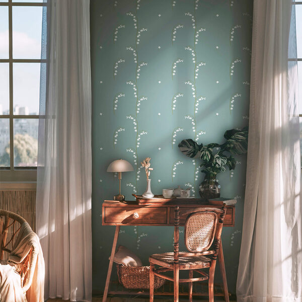 Kék háttérrel fehér virágok mintája