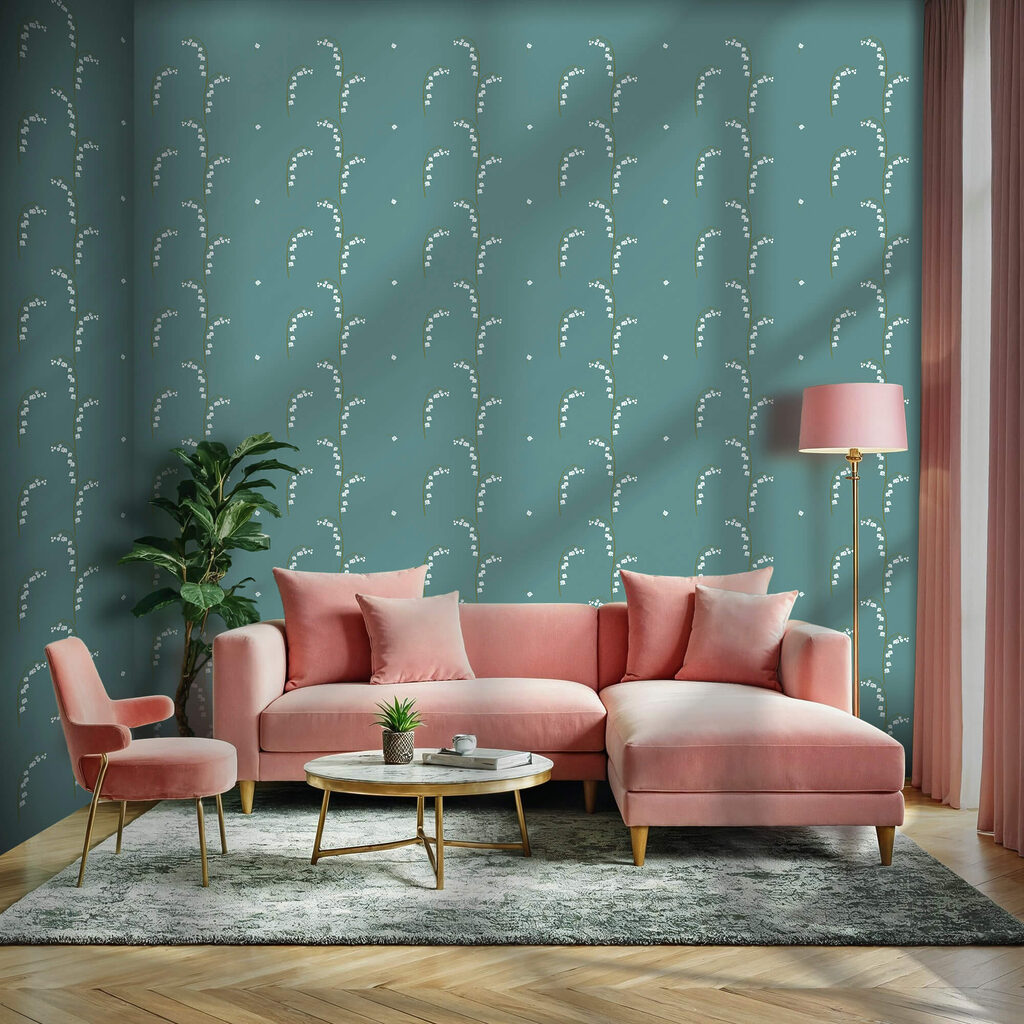 Kék háttérrel fehér virágok mintája