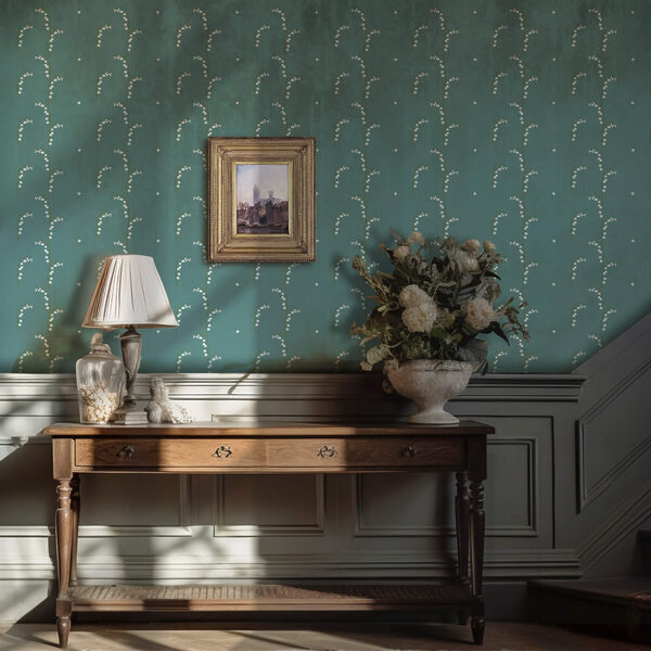 Kék háttérrel fehér virágok mintája