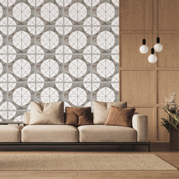 Fehér körök és szürke négyzetek mintázata