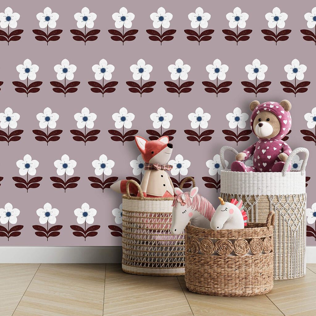 Fehér virágok és barna levelek mintája