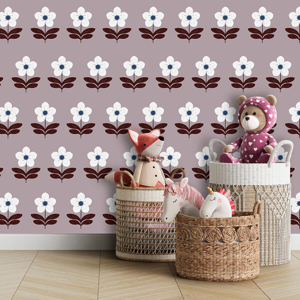 Fehér virágok és barna levelek mintája