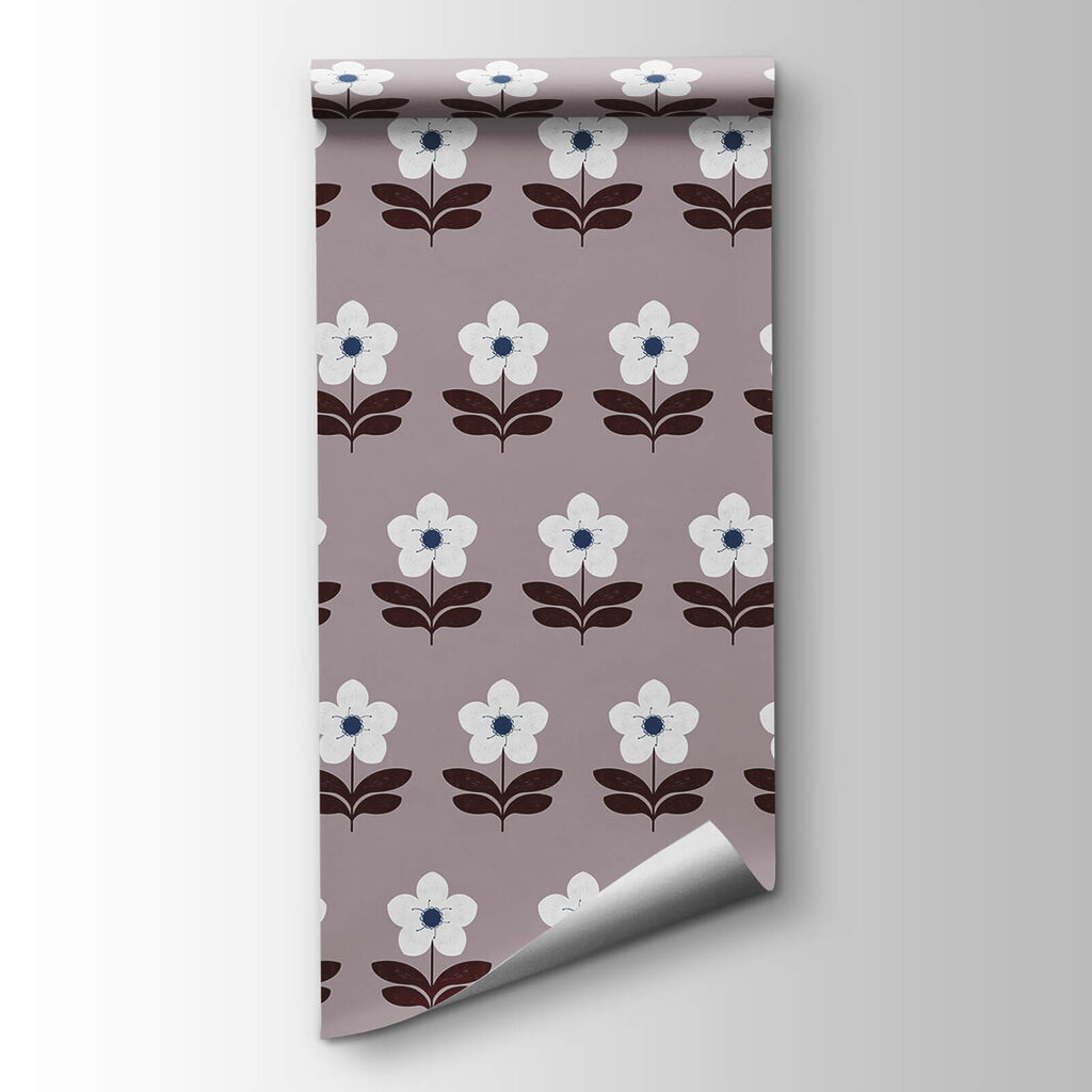 Pattern of white flowers and brown leaves