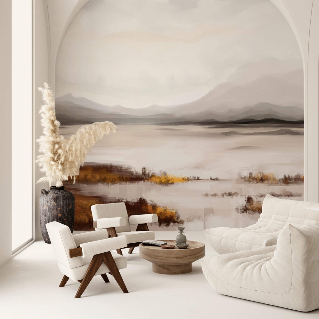 Tó tájképe hegyekkel a háttérben