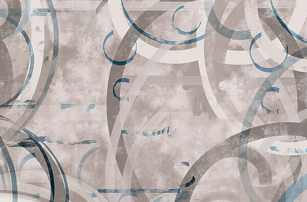 Grey and blue swirls and circles