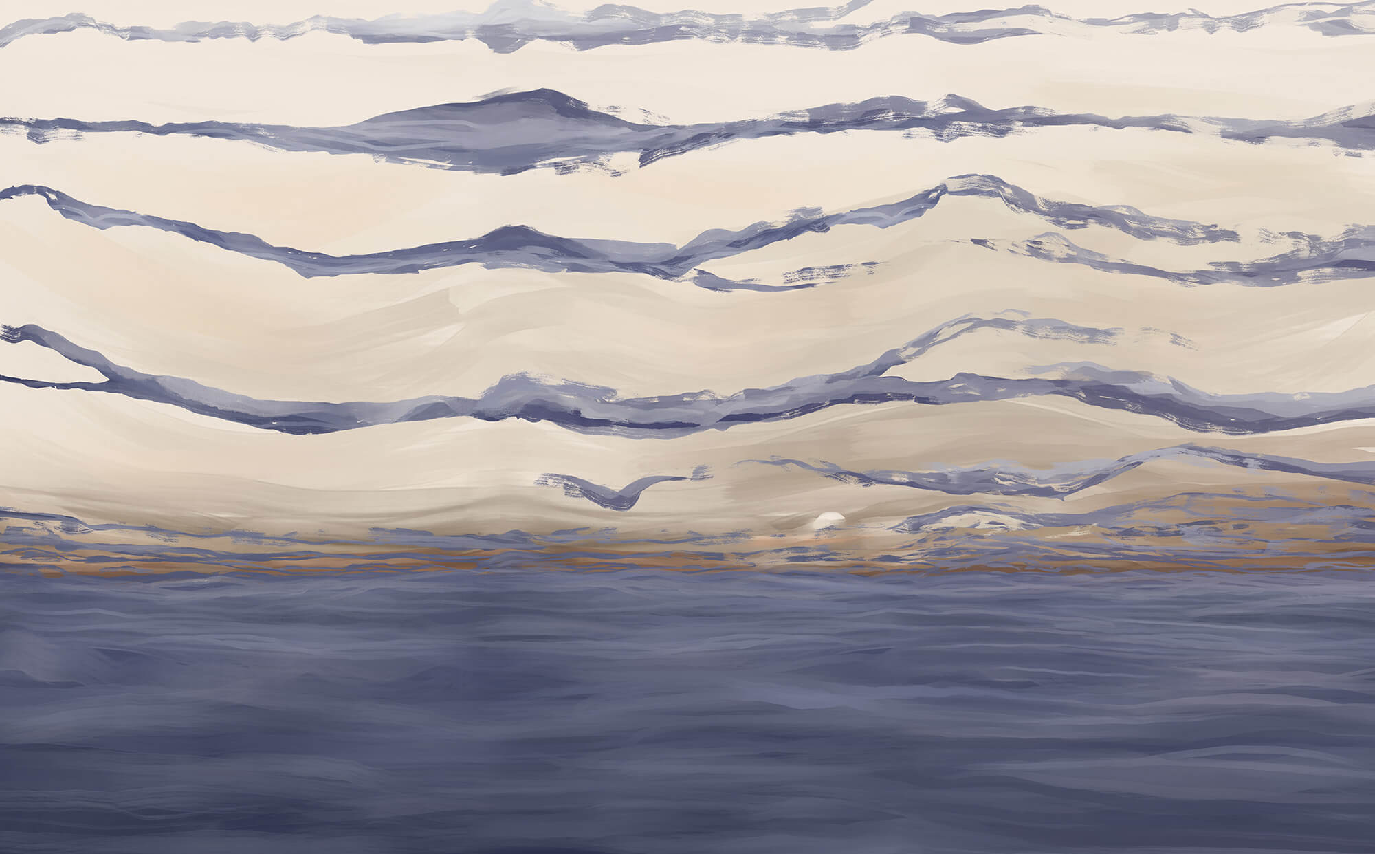 Water with waves and birds flying