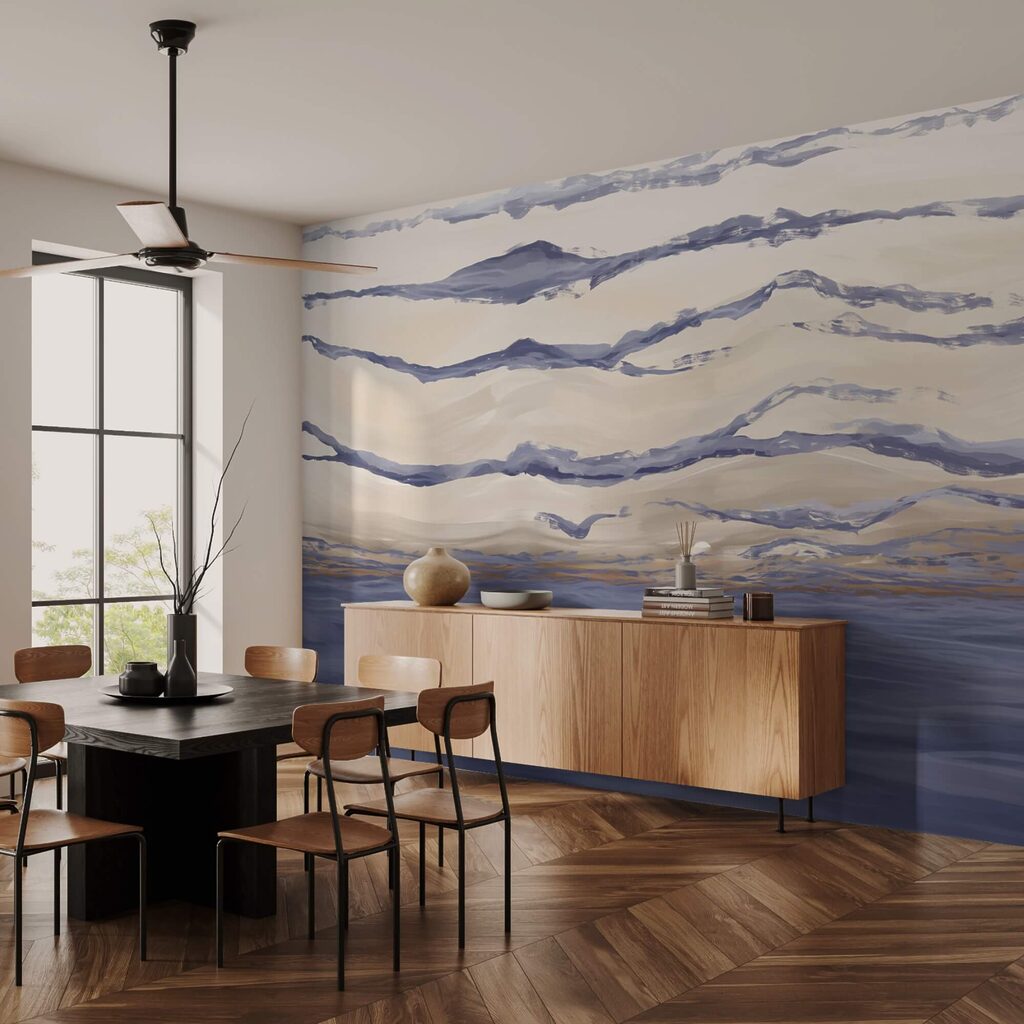 Víz hullámokkal és repülő madarakkal