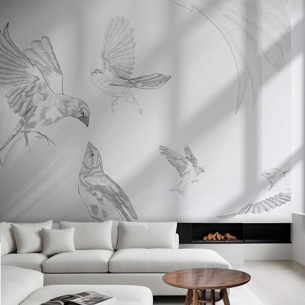 Csoportosult madarak szárnyakkal