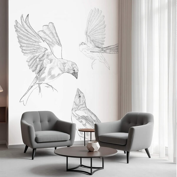 Csoportosult madarak szárnyakkal