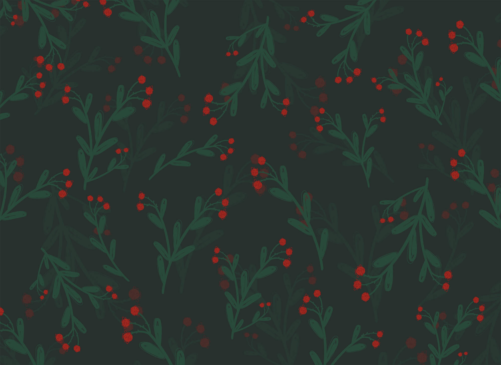Pattern of red flowers and leaves
