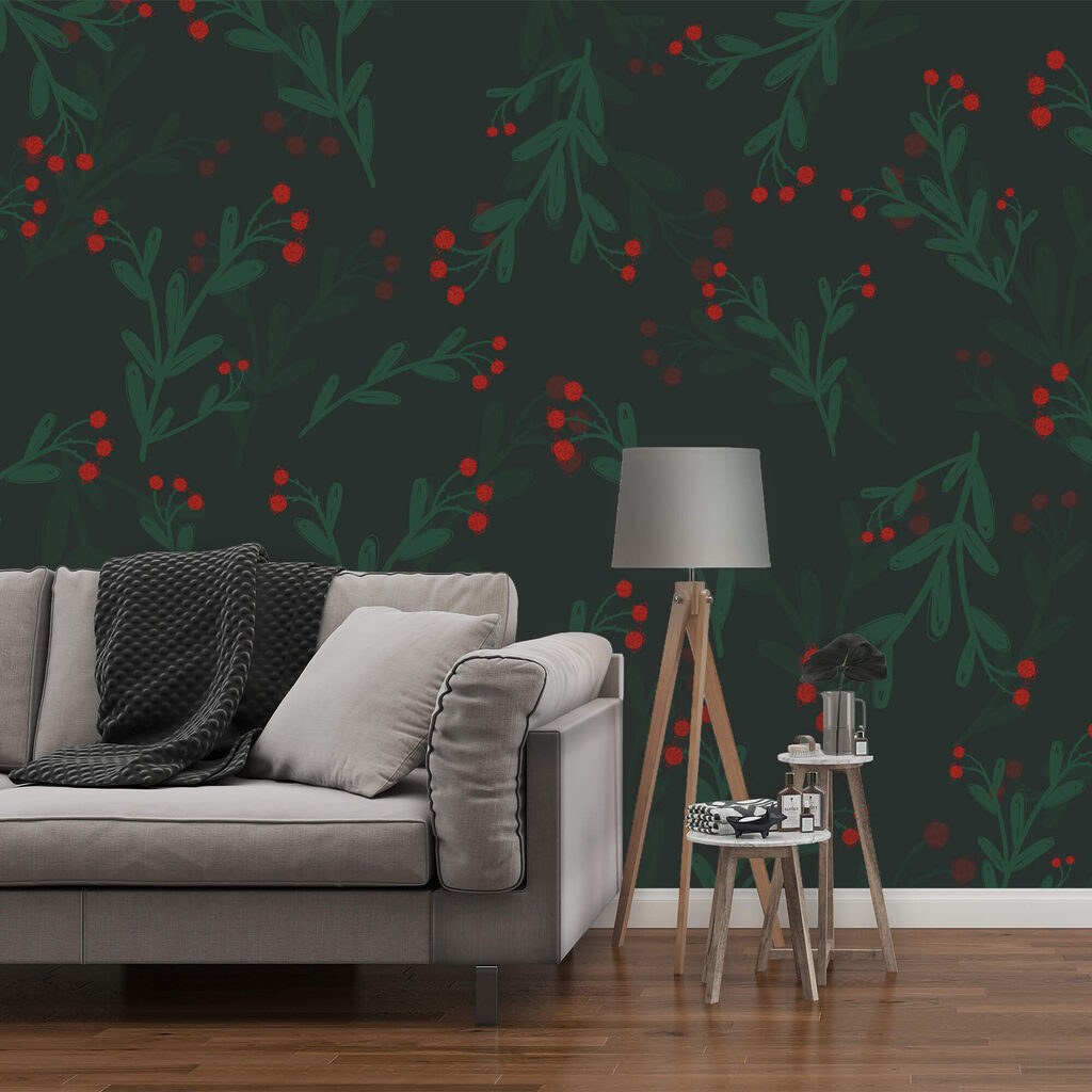 Piros virágok és levelek mintája