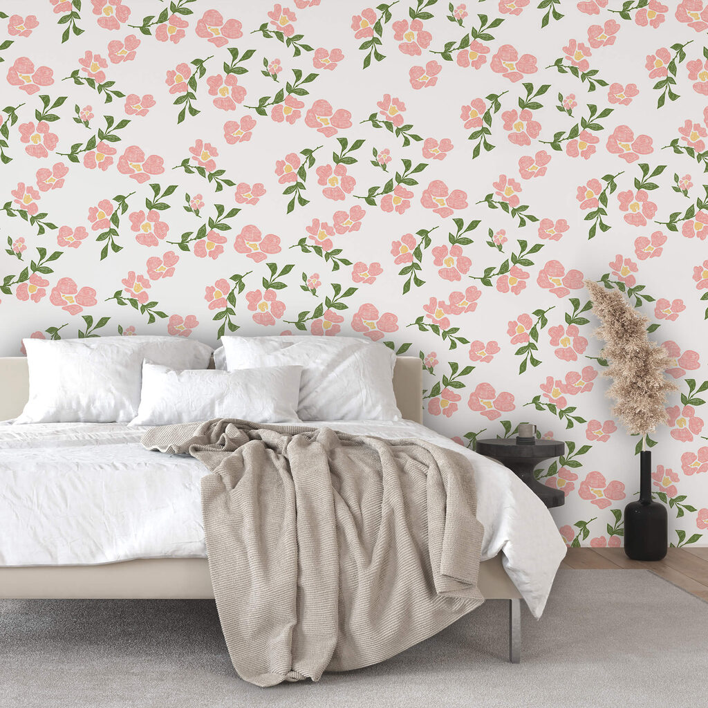 Rózsaszín virágok és zöld levelek mintája Rózsaszín virágok és zöld levelek mintája