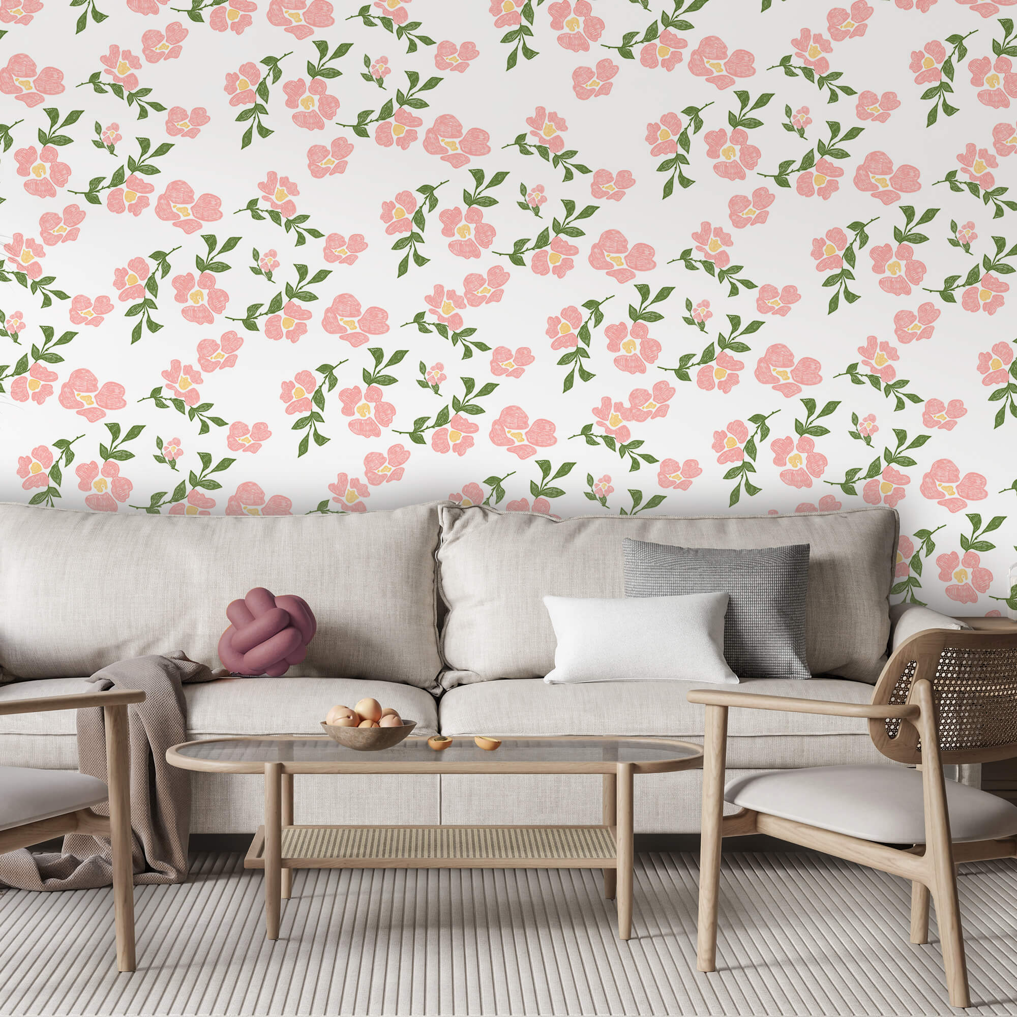 Rózsaszín virágok és zöld levelek mintája Rózsaszín virágok és zöld levelek mintája