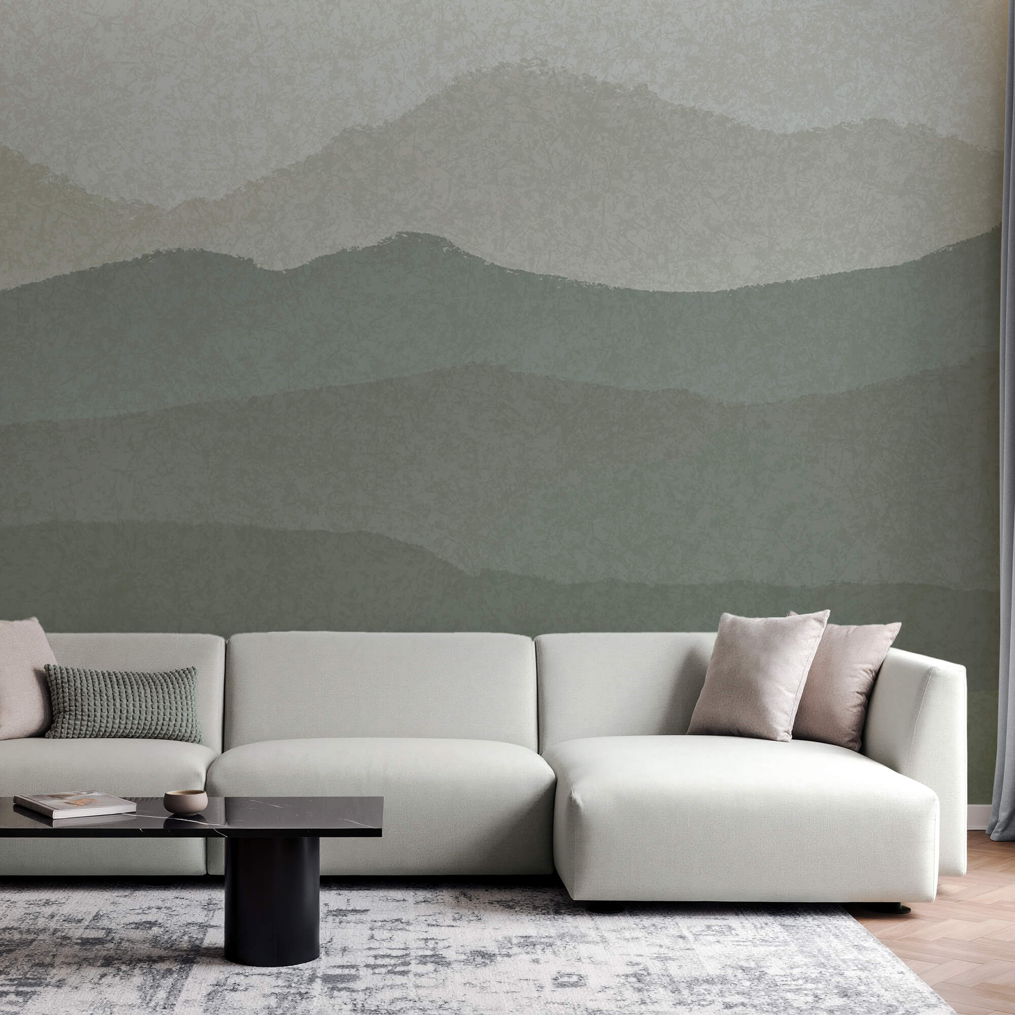 Hegyek és köd tájképe