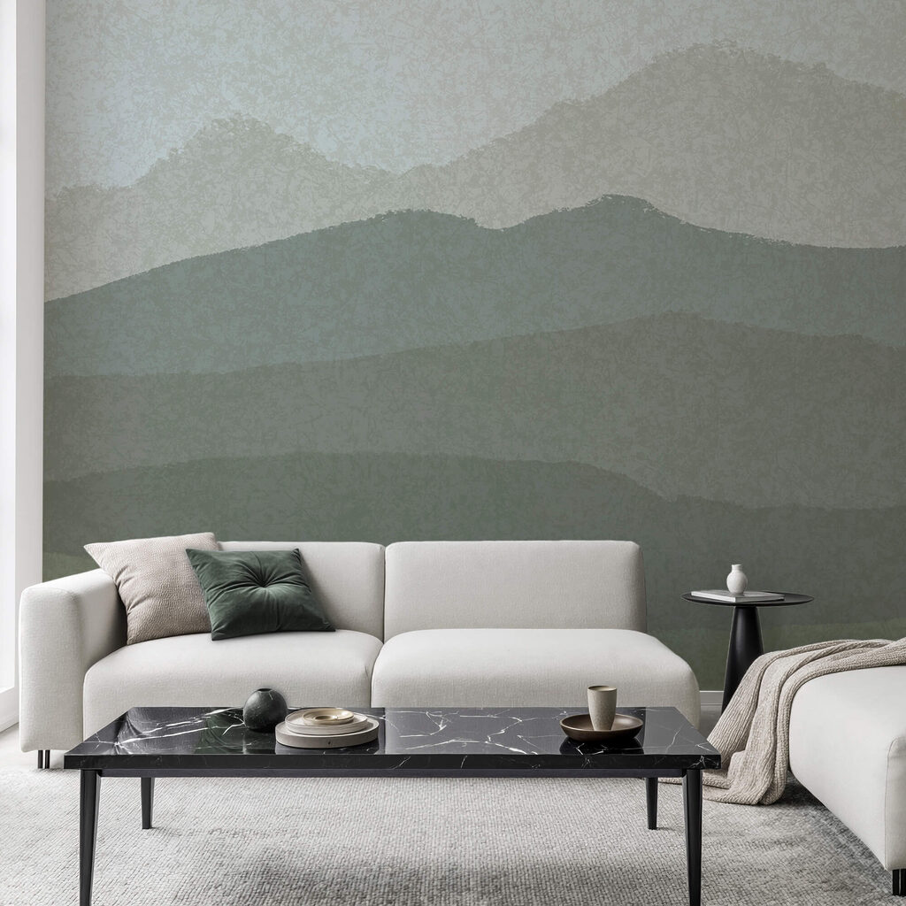 Hegyek és köd tájképe