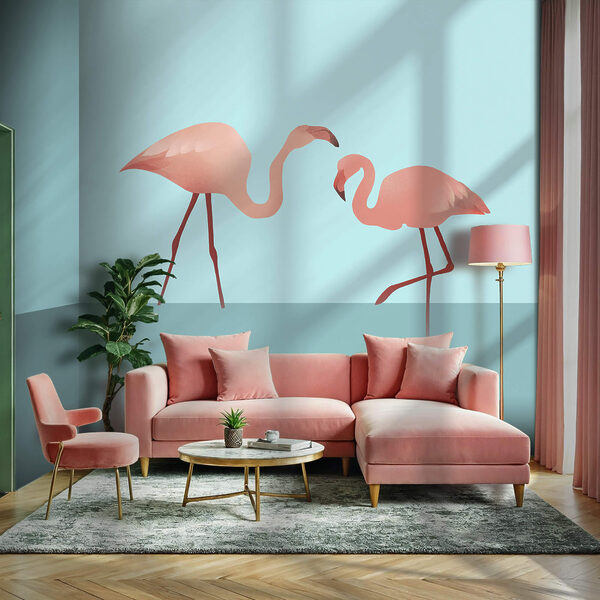 Vízben álló flamingók csoportja