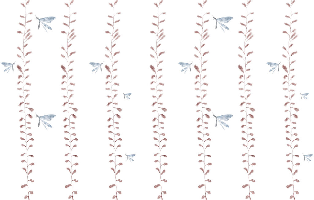 Wallpaper with dragonflies and leaves