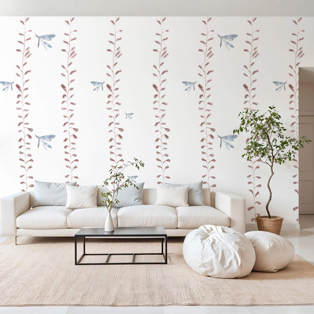 Tapéta szitakötőkkel és levelekkel