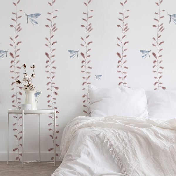 Tapéta szitakötőkkel és levelekkel