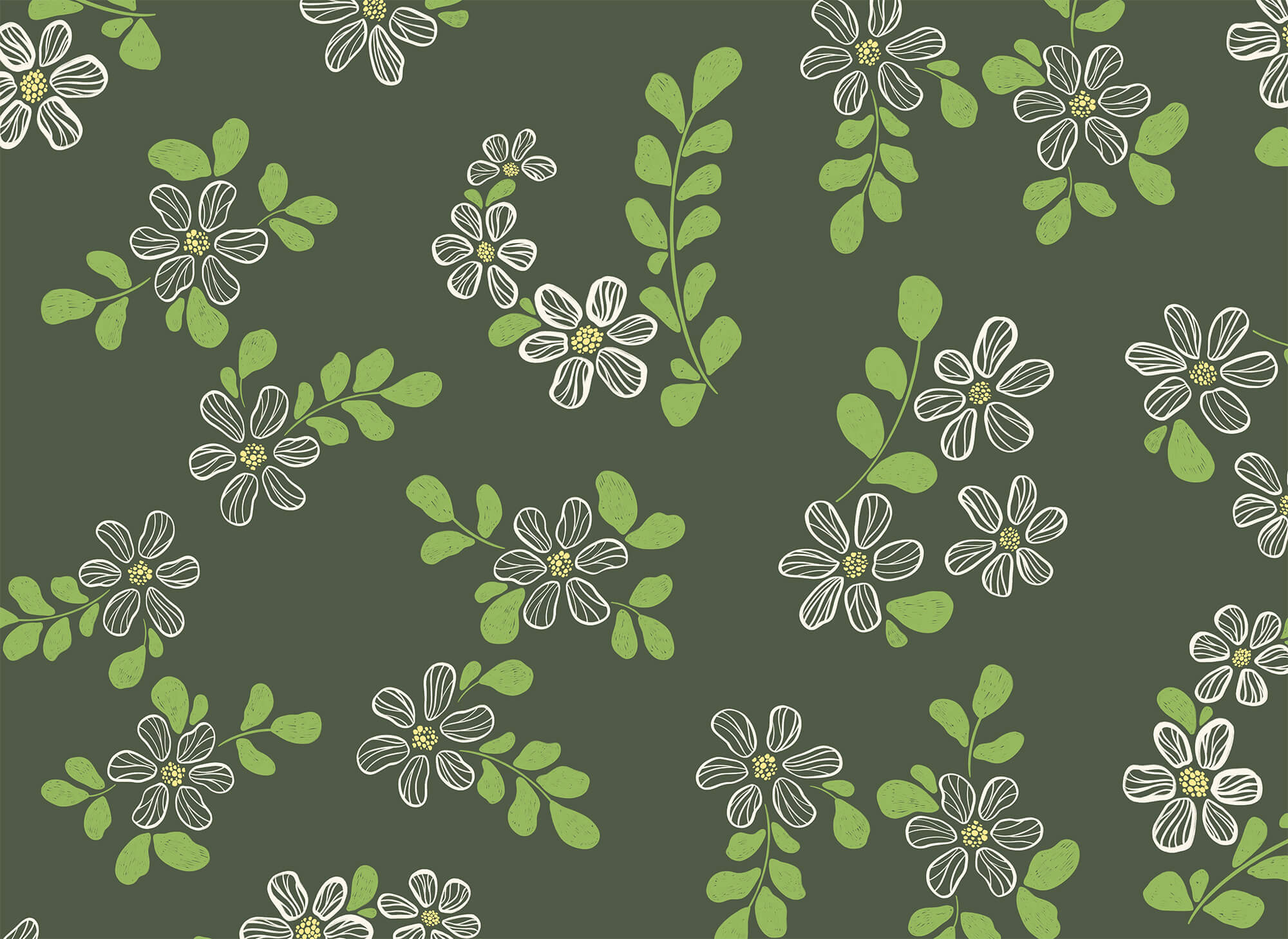 Pattern of white flowers and green leaves
