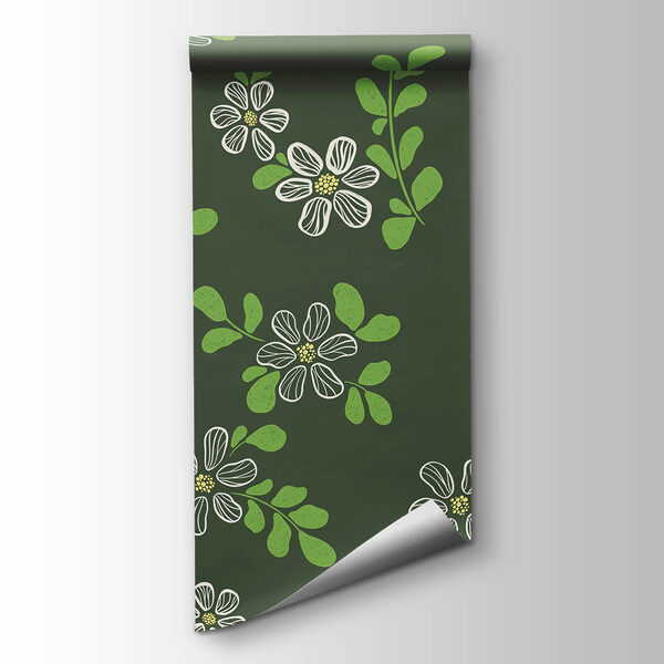 Pattern of white flowers and green leaves