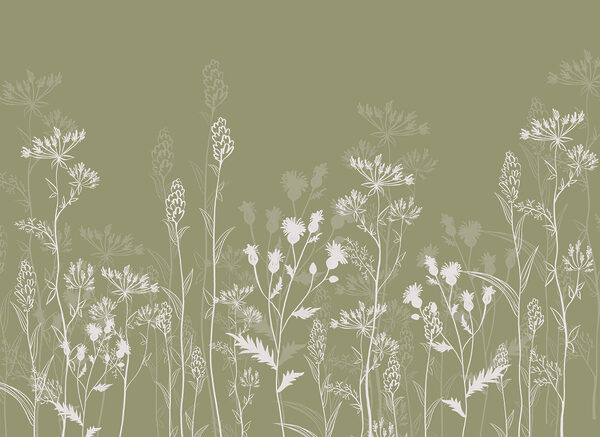Delicate floral silhouettes on green background Delicate floral silhouettes on green background