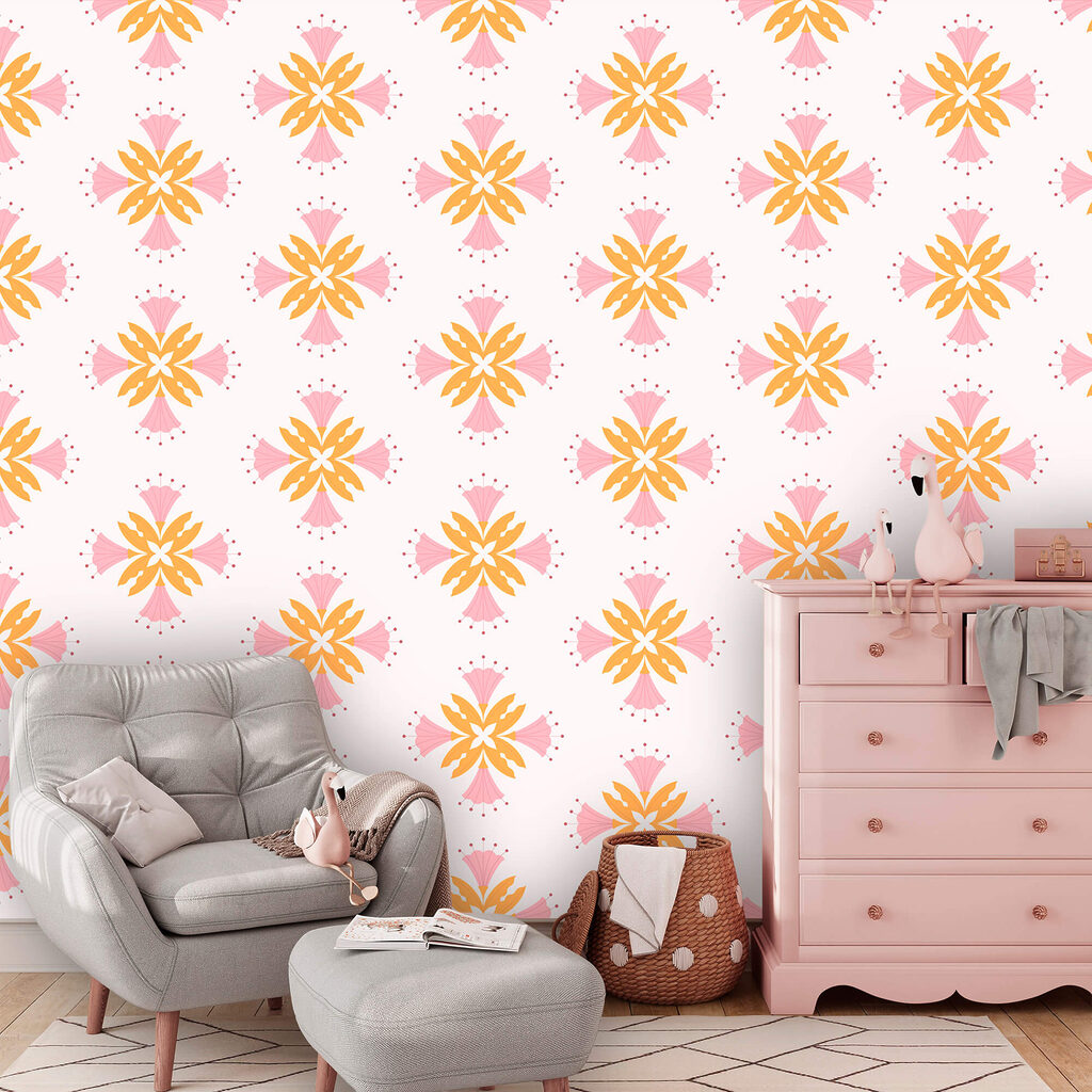 Rózsaszín és narancssárga virágok mintája