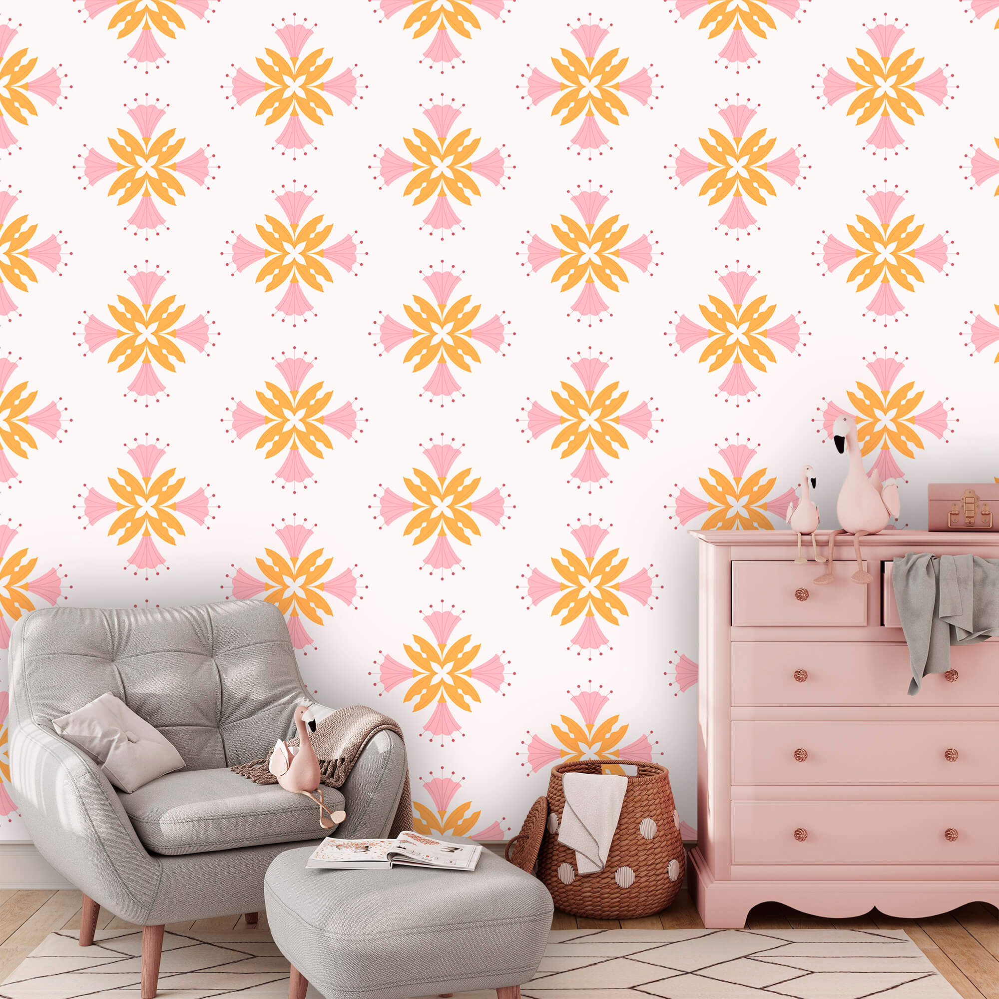 Rózsaszín és narancssárga virágok mintája