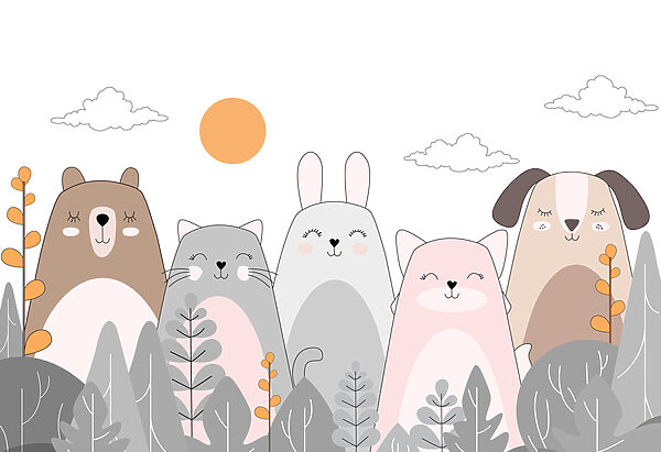 Group of animals in a row Group of animals in a row