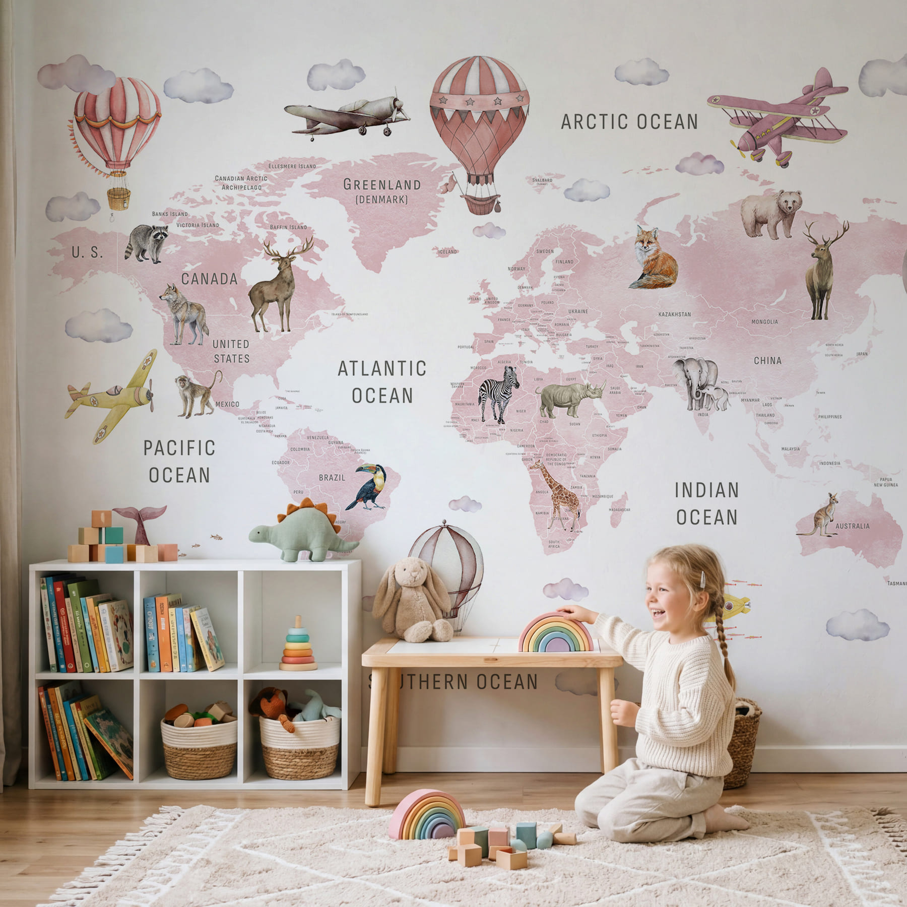 Világtérkép állatokkal és madarakkal