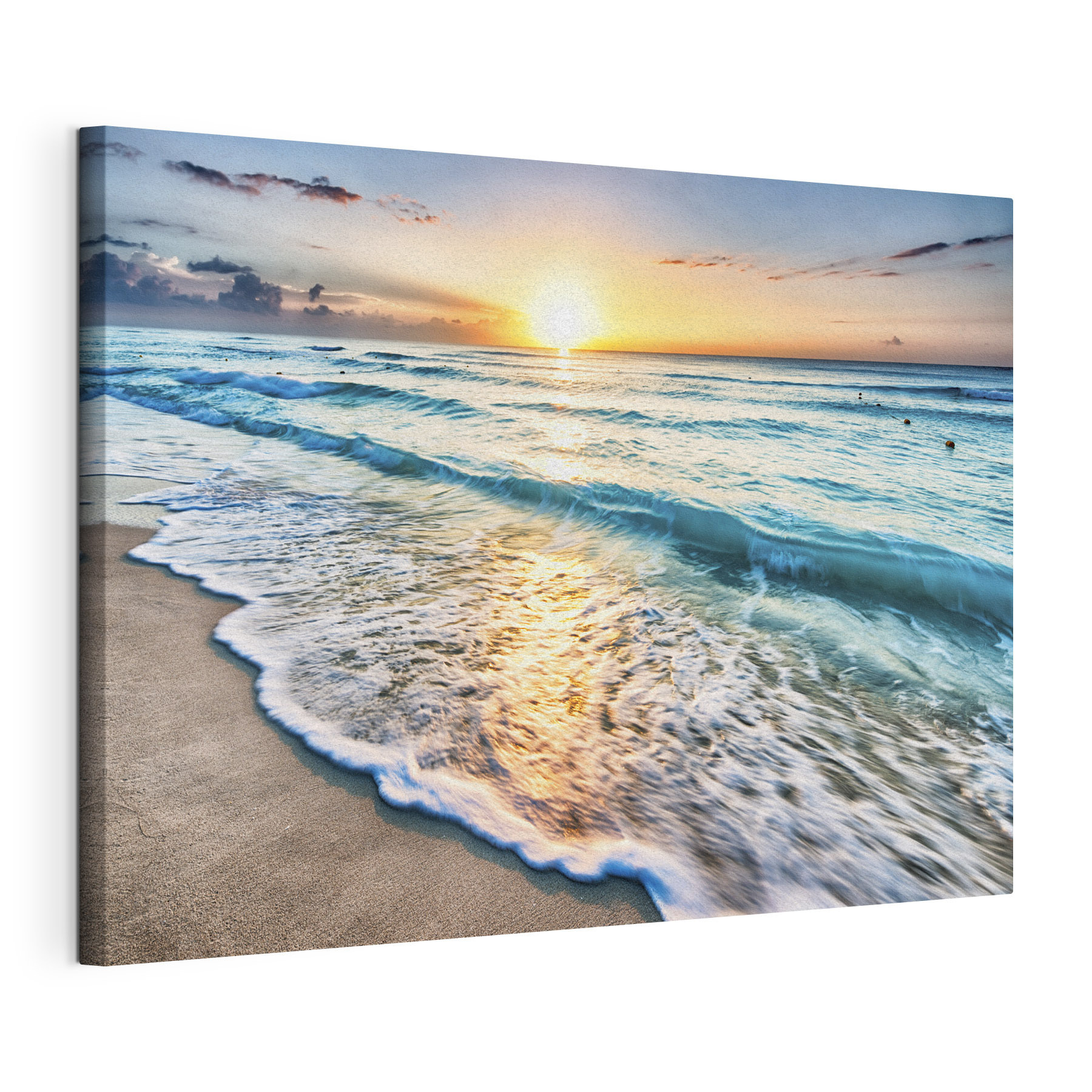 A beach with waves and a sunset A beach with waves and a sunset